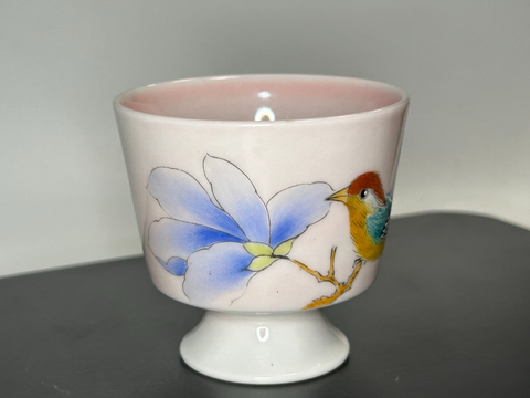 Tea bowl Bird on a Plum Branch, Jingdezhen ceramics, 65 ml