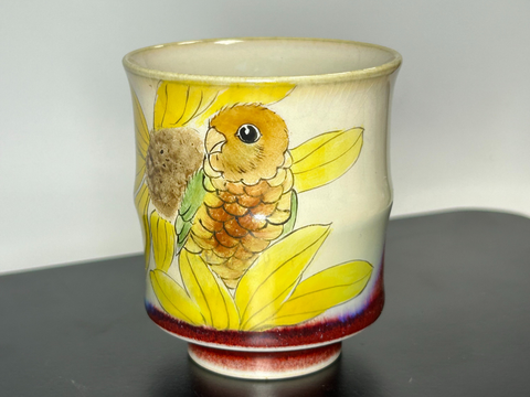 Tea bowl Bird and Flowers, Jingdezhen ceramics, 75 ml