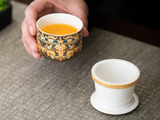 Tea cup with strainer and lid, ceramic, 100 ml